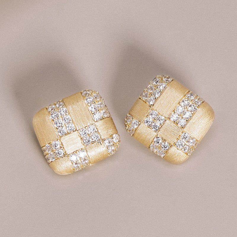 Exclusive Geometric Diamond-embedded Square Ear Clip — ER221208007 — Size 925 Silver — Side View