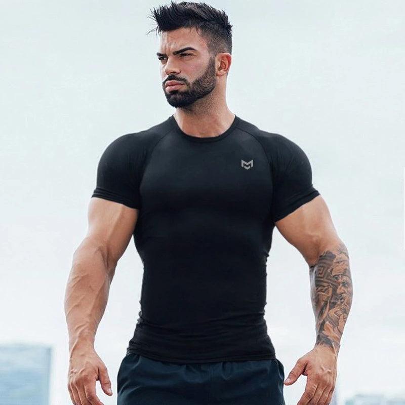 Exclusive Gym Short Sleeve T Quick Dry Gym Clothes For Running — Black — Size 2XL — Top View