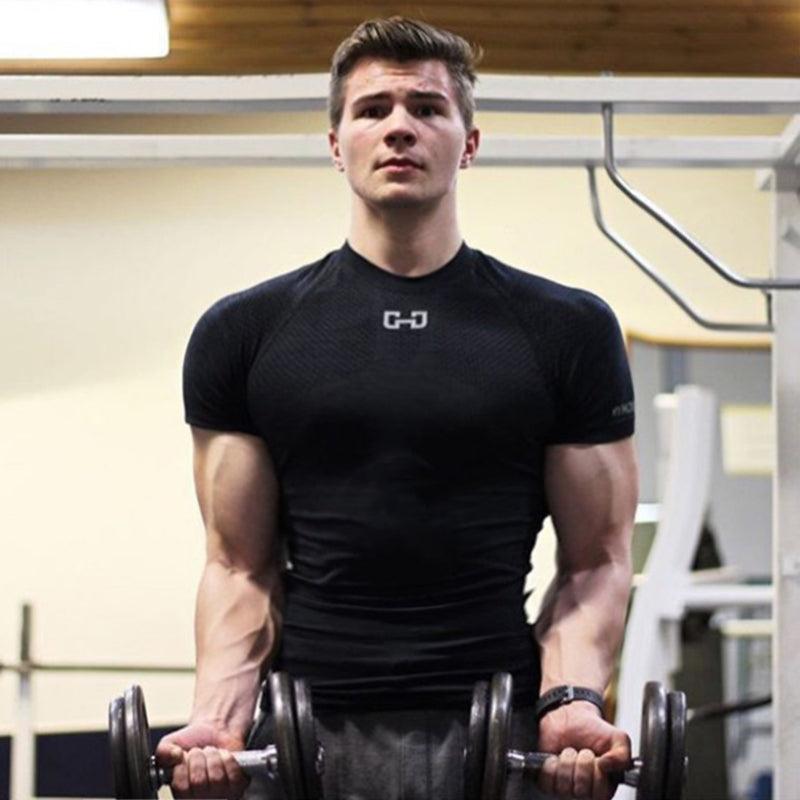 Exclusive Gym Short Sleeve T Quick Dry Gym Clothes For Running — Black — Size 2XL — Front View