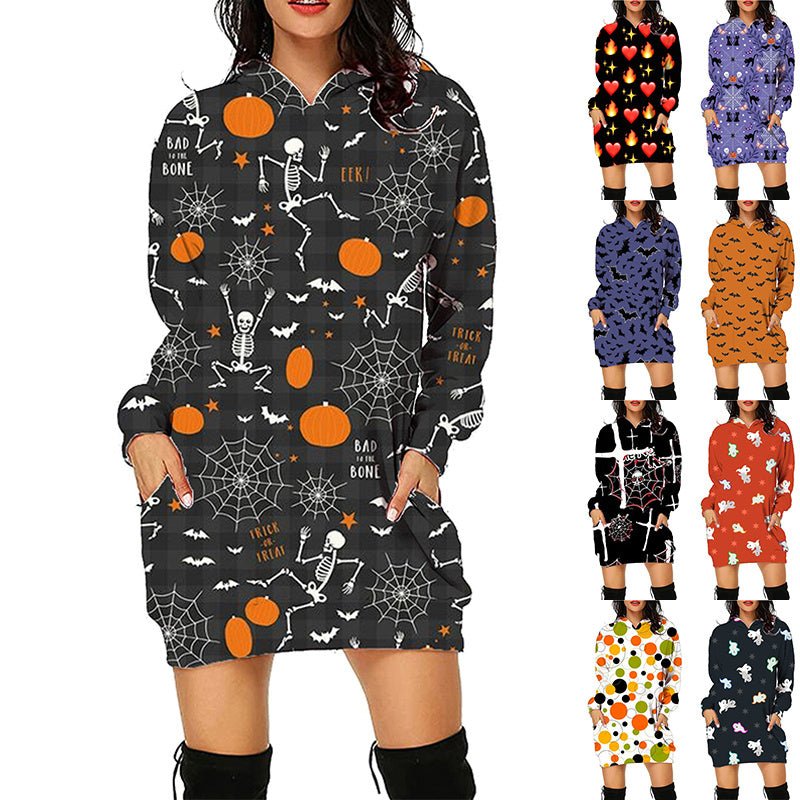 Exclusive Halloween Print Long Hoodie With Pockets — SC10 — Size L — Front View