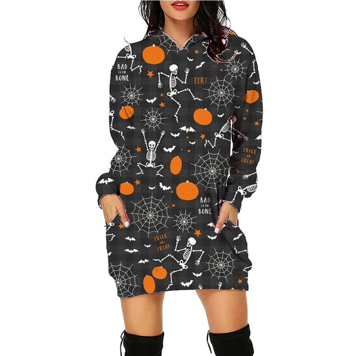Exclusive Halloween Print Long Hoodie With Pockets — SC10 — Size L — Lifestyle View