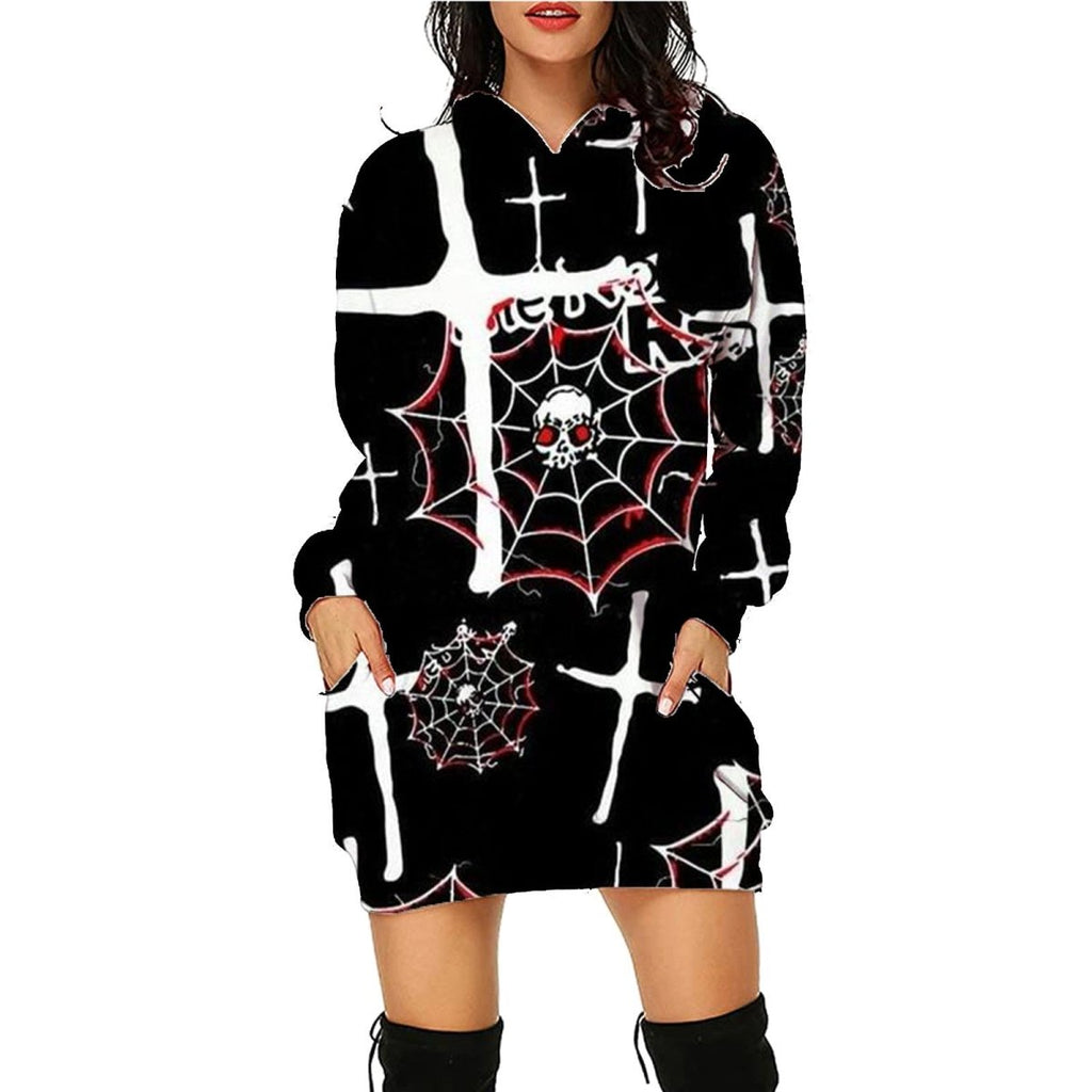 Exclusive Halloween Print Long Hoodie With Pockets — SC10 — Size L — Top View