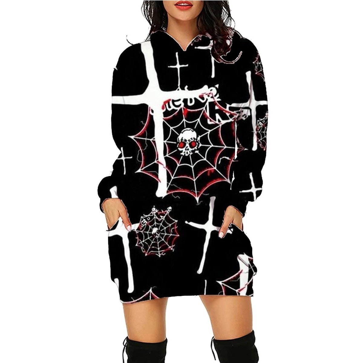 Exclusive Halloween Print Long Hoodie With Pockets — SC10 — Size L — Top View