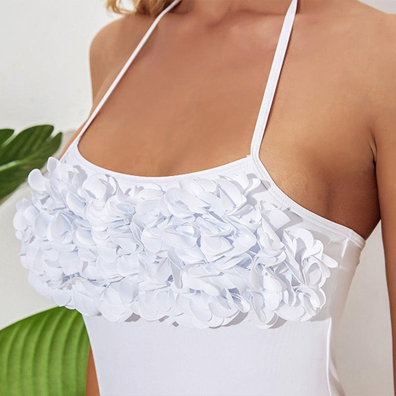 Exclusive Halter Halter Swimsuit — White — Size L — Side View