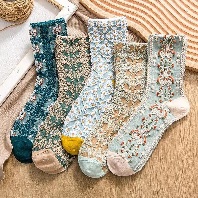 Exclusive Harajuku Retro Embroidery Spring Kawaii Cute Socks — 01Pink — Size One Size — Front View