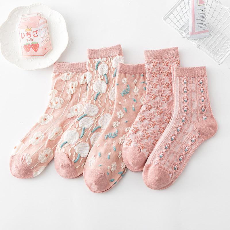 Exclusive Harajuku Retro Embroidery Spring Kawaii Cute Socks — 01Pink — Size One Size — Alternate View 11