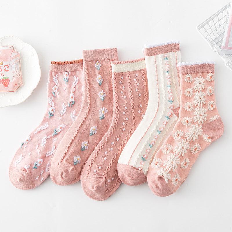 Exclusive Harajuku Retro Embroidery Spring Kawaii Cute Socks — 01Pink — Size One Size — Alternate View 12