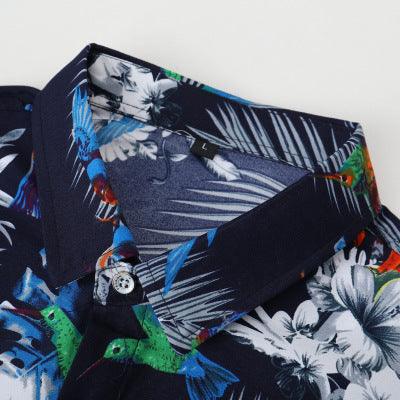 Exclusive Men's Hawaiian Print Shirt — Blue — Size 3XL — Detail View