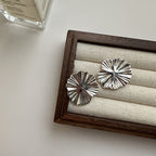 Exclusive Heavy-duty Texture Large Flower Earrings — Silver — Size 925 Silver — Top View