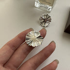 Exclusive Heavy-duty Texture Large Flower Earrings — Silver — Size 925 Silver — Front View