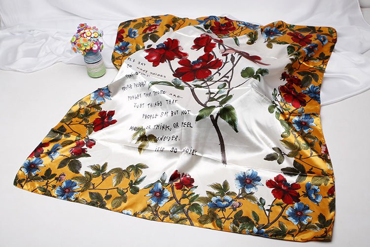 Exclusive High-end Versatile Retro Printed Artificial Silk Scarf — D9028 Red — Size 90X90CM — Alternate View 45