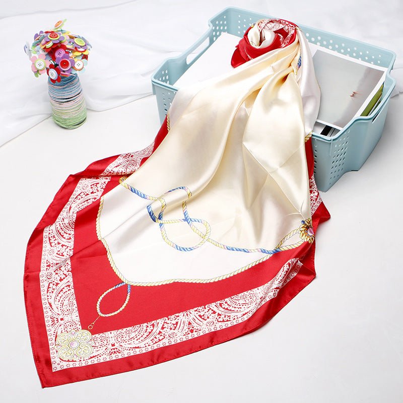 Exclusive High-end Versatile Retro Printed Artificial Silk Scarf — D9028 Red — Size 90X90CM — Alternate View 21