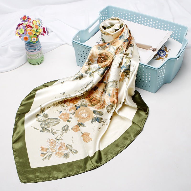 Exclusive High-end Versatile Retro Printed Artificial Silk Scarf — D9028 Red — Size 90X90CM — Alternate View 10