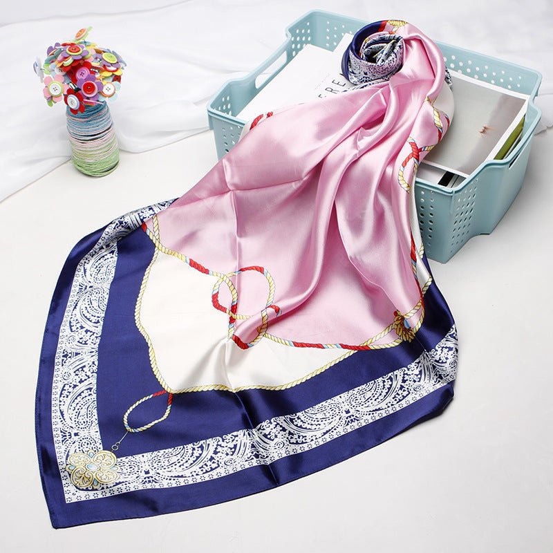 Exclusive High-end Versatile Retro Printed Artificial Silk Scarf — D9028 Red — Size 90X90CM — Alternate View 24