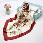 Exclusive High-end Versatile Retro Printed Artificial Silk Scarf — D9028 Red — Size 90X90CM — Alternate View 11