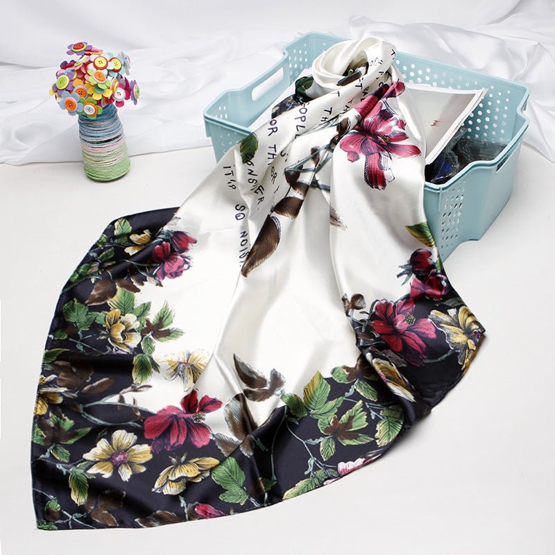 Exclusive High-end Versatile Retro Printed Artificial Silk Scarf — D9028 Red — Size 90X90CM — Front View