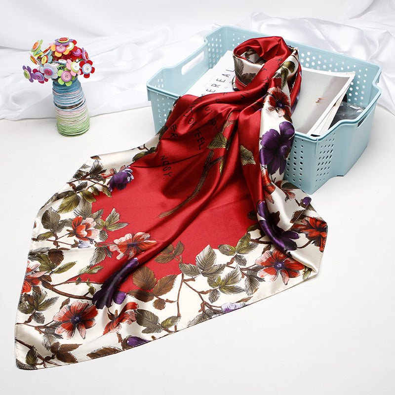 Exclusive High-end Versatile Retro Printed Artificial Silk Scarf — D9028 Red — Size 90X90CM — Lifestyle View