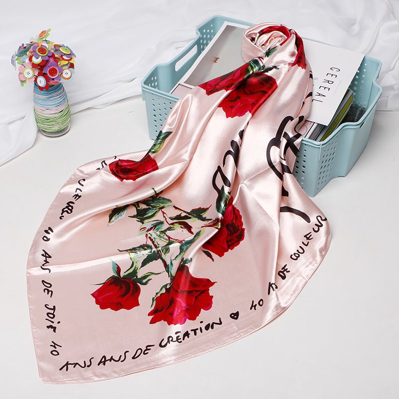 Exclusive High-end Versatile Retro Printed Artificial Silk Scarf — D9028 Red — Size 90X90CM — Back View