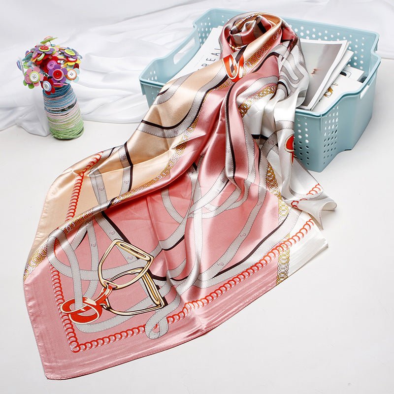 Exclusive High-end Versatile Retro Printed Artificial Silk Scarf — D9028 Red — Size 90X90CM — Alternate View 32