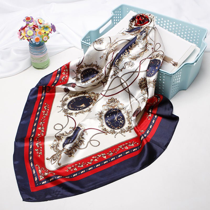 Exclusive High-end Versatile Retro Printed Artificial Silk Scarf — D9028 Red — Size 90X90CM — Alternate View 37