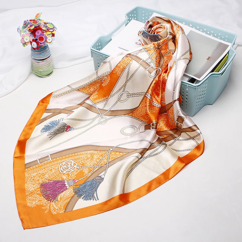 Exclusive High-end Versatile Retro Printed Artificial Silk Scarf — D9028 Red — Size 90X90CM — Alternate View 28