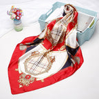 Exclusive High-end Versatile Retro Printed Artificial Silk Scarf — D9028 Red — Size 90X90CM — Alternate View 36