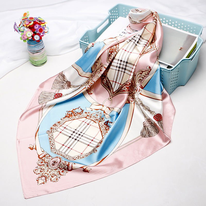 Exclusive High-end Versatile Retro Printed Artificial Silk Scarf — D9028 Red — Size 90X90CM — Alternate View 35