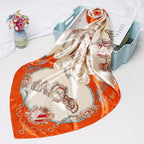 Exclusive High-end Versatile Retro Printed Artificial Silk Scarf — D9028 Red — Size 90X90CM — Side View