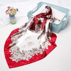 Exclusive High-end Versatile Retro Printed Artificial Silk Scarf — D9028 Red — Size 90X90CM — Alternate View 13