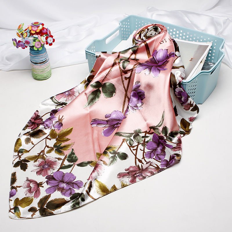 Exclusive High-end Versatile Retro Printed Artificial Silk Scarf — D9028 Red — Size 90X90CM — Alternate View 9