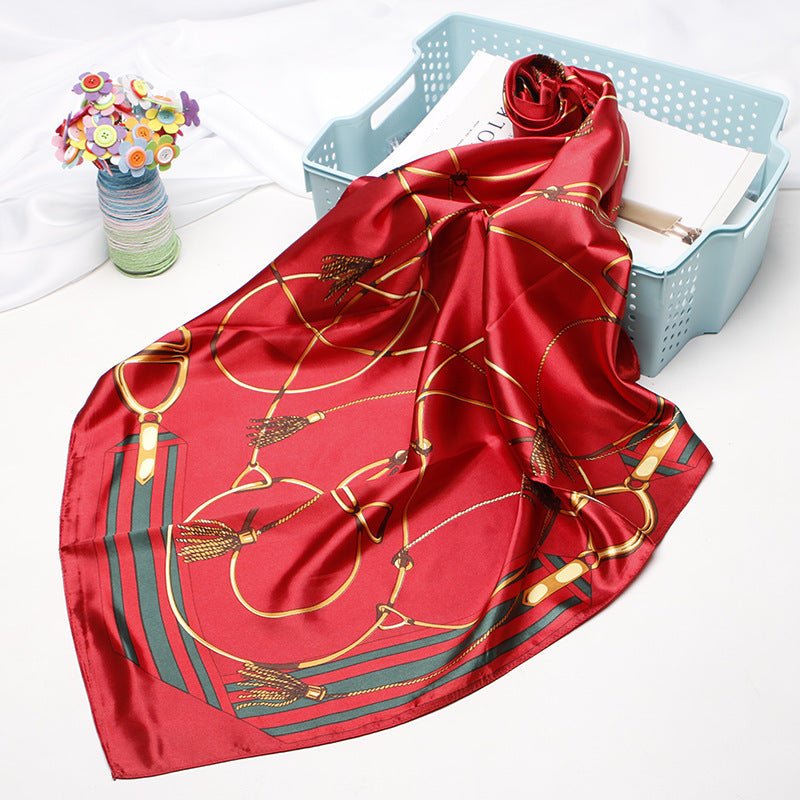 Exclusive High-end Versatile Retro Printed Artificial Silk Scarf — D9028 Red — Size 90X90CM — Alternate View 41