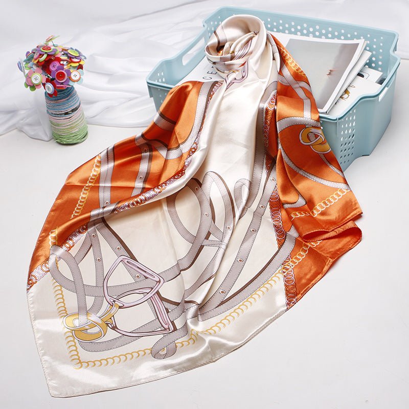Exclusive High-end Versatile Retro Printed Artificial Silk Scarf — D9028 Red — Size 90X90CM — Alternate View 30