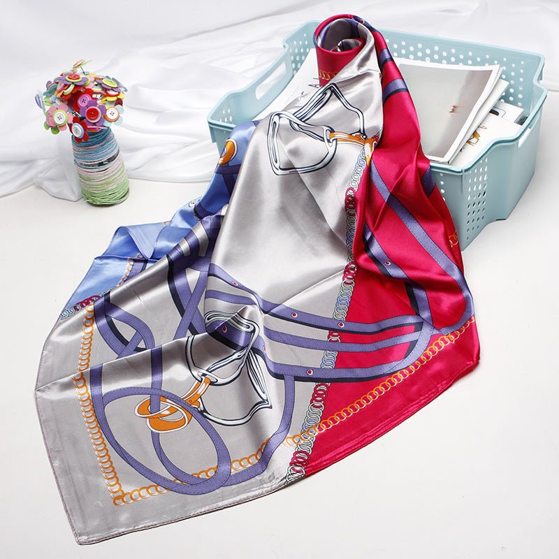 Exclusive High-end Versatile Retro Printed Artificial Silk Scarf — D9028 Red — Size 90X90CM — Alternate View 31