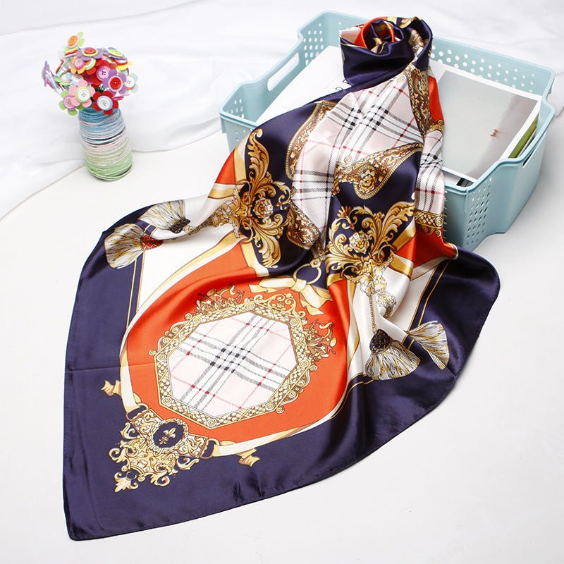 Exclusive High-end Versatile Retro Printed Artificial Silk Scarf — D9028 Red — Size 90X90CM — Alternate View 34