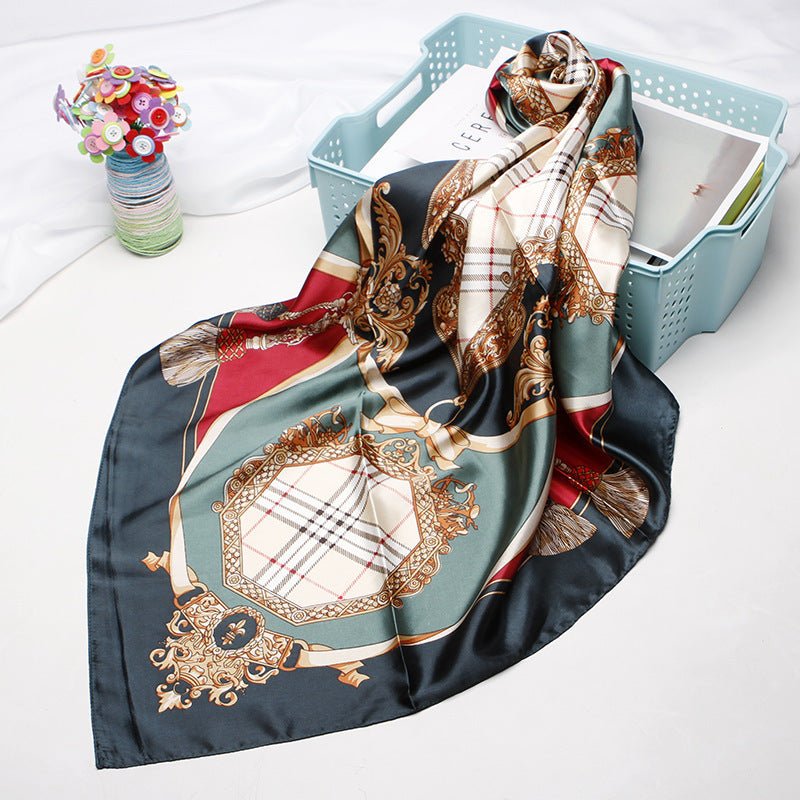 Exclusive High-end Versatile Retro Printed Artificial Silk Scarf — D9028 Red — Size 90X90CM — Alternate View 33