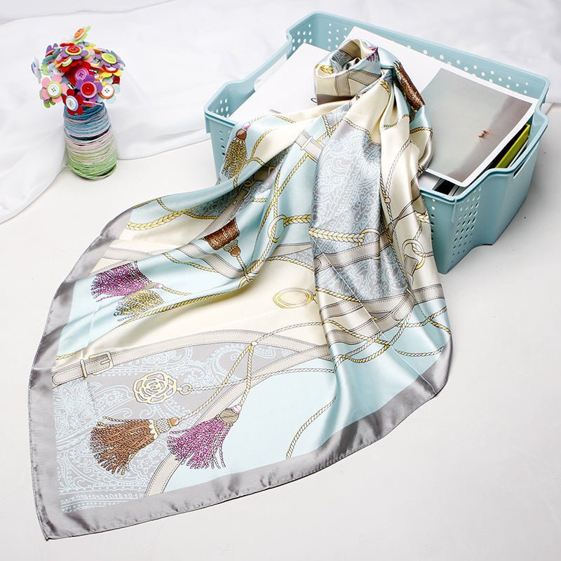 Exclusive High-end Versatile Retro Printed Artificial Silk Scarf — D9028 Red — Size 90X90CM — Alternate View 27