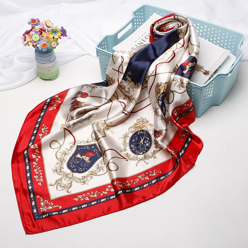 Exclusive High-end Versatile Retro Printed Artificial Silk Scarf — D9028 Red — Size 90X90CM — Alternate View 38