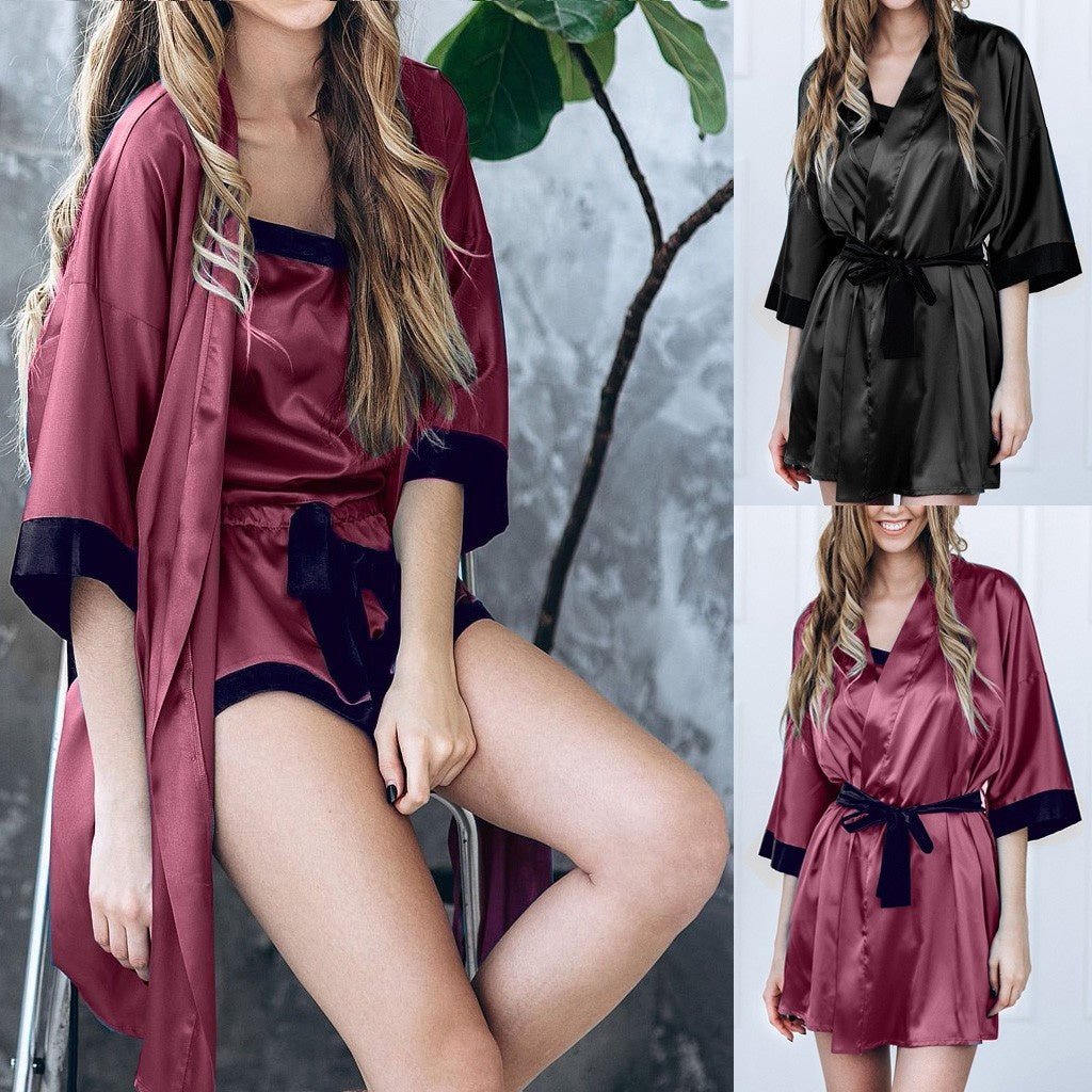 Exclusive Seduction Plus-size Pajama Suit — Wine red — Size S — Front View