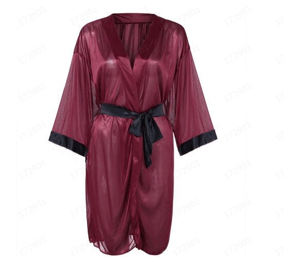 Exclusive Seduction Plus-size Pajama Suit — Wine red — Size S — Back View