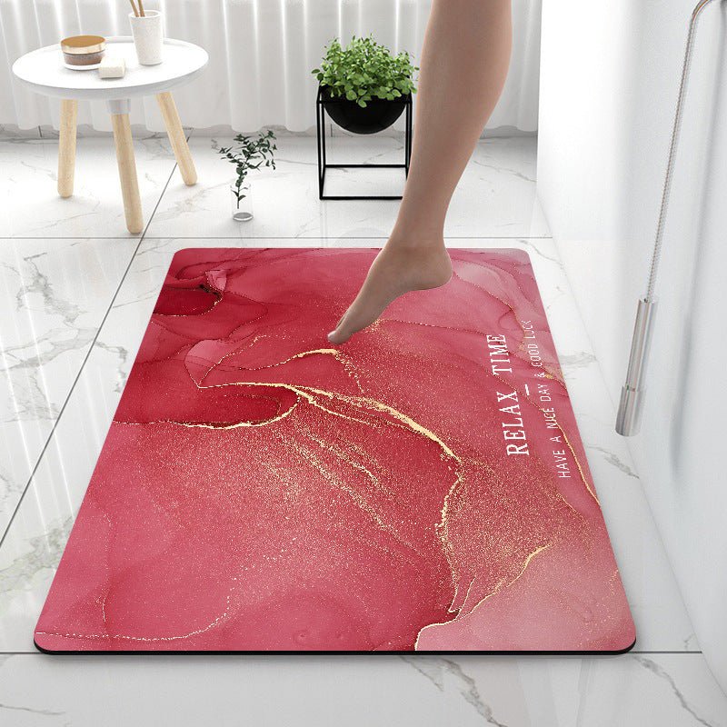Exclusive Super Absorbent Bathroom Floor Mat — Marble Begonia Red — Size 40x60cm — Side View