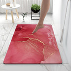 Exclusive Super Absorbent Bathroom Floor Mat — Marble Begonia Red — Size 40x60cm — Side View