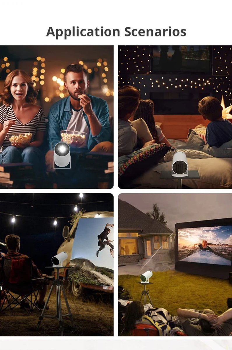 Exclusive HY300 Home Projector – Portable 720p Smart Android Projector for Indoor & Outdoor Movies — White — Size AU — Back View