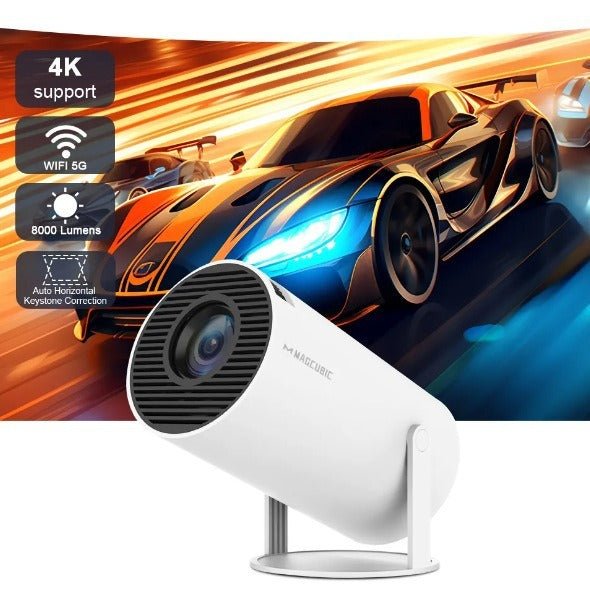 Exclusive HY300 Home Projector – Portable 720p Smart Android Projector for Indoor & Outdoor Movies — White — Size AU — Side View