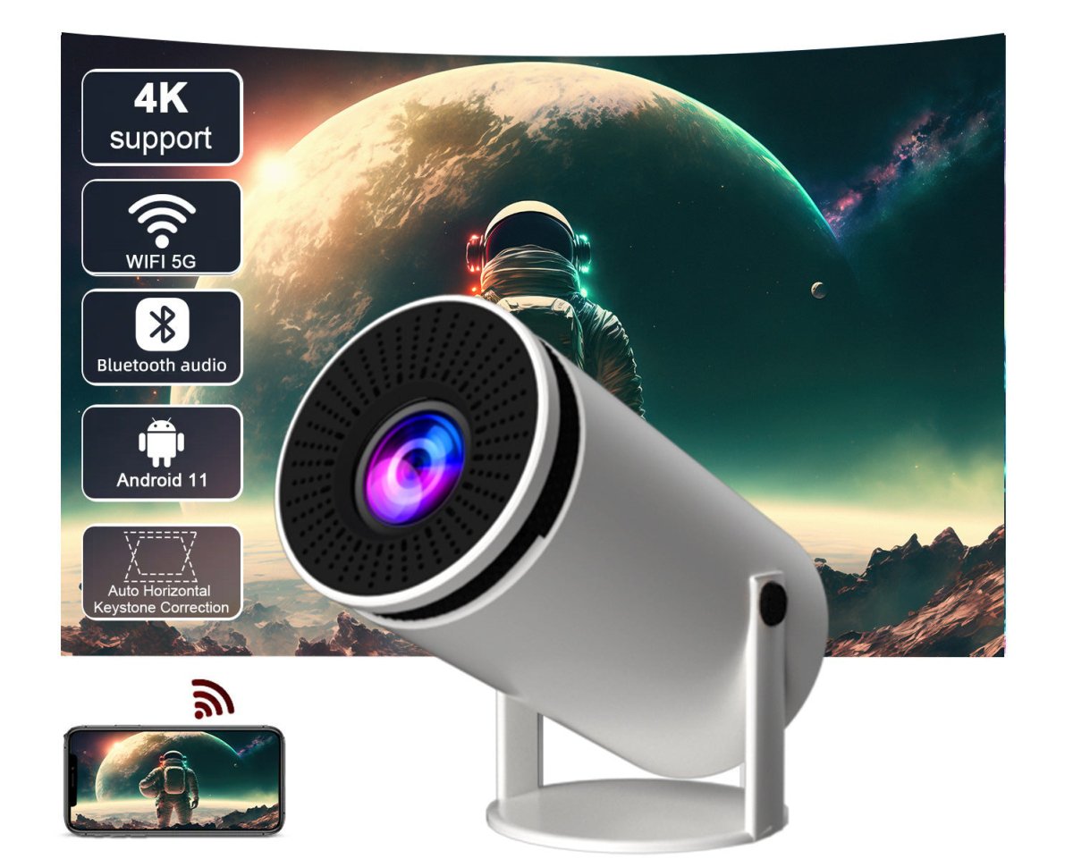 Exclusive HY300 Home Projector – Portable 720p Smart Android Projector for Indoor & Outdoor Movies — White — Size AU — Detail View