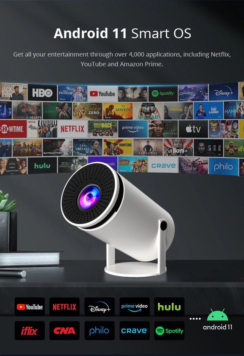 Exclusive HY300 Home Projector – Portable 720p Smart Android Projector for Indoor & Outdoor Movies — White — Size AU — Alternate View 15