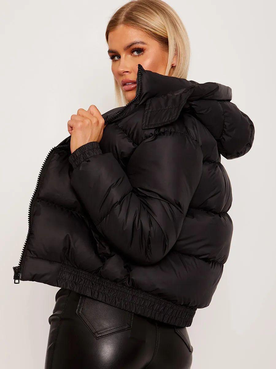 Exclusive Hooded Bread Jacket Down Girl — Black — Size L — Back View