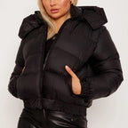Exclusive Hooded Bread Jacket Down Girl — Black — Size L — Front View