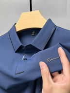 Exclusive Ice Silk Short Sleeve T-shirt Men's Shirt Collar Summer Polo Shirt Loose Clothes Split — Army Green — Size L — Detail View