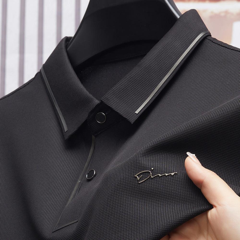 Exclusive Ice Silk Short Sleeve T-shirt Men's Shirt Collar Summer Polo Shirt Loose Clothes Split — Army Green — Size L — Alternate View 12