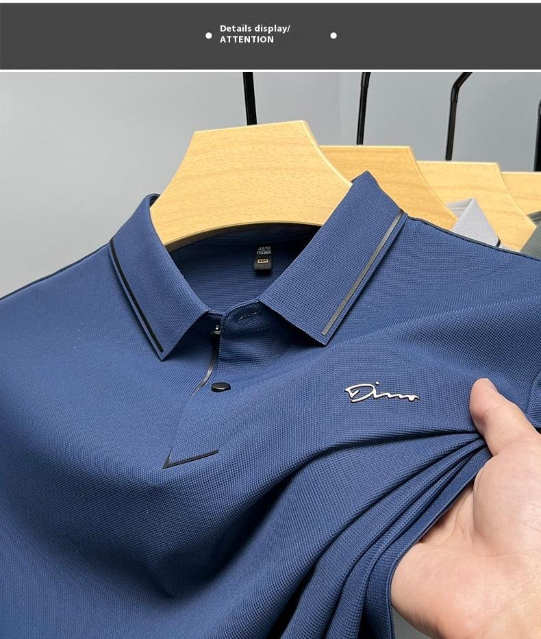 Exclusive Ice Silk Short Sleeve T-shirt Men's Shirt Collar Summer Polo Shirt Loose Clothes Split — Army Green — Size L — Alternate View 11